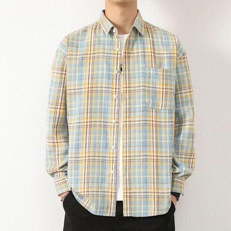 Men's Retro Plaid Shirt Casual Long Sleeve Shirt